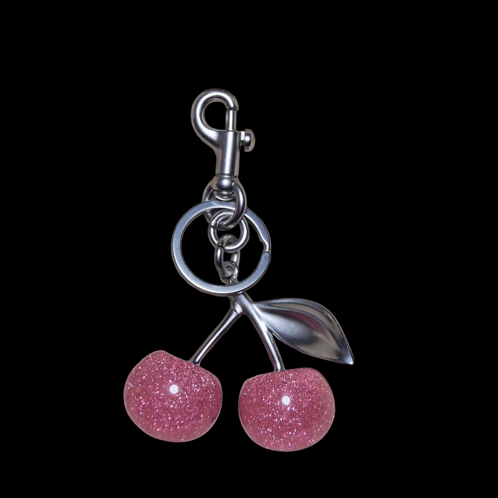 Pink Glittery Cherry Keychain Bag Charm Accessory
